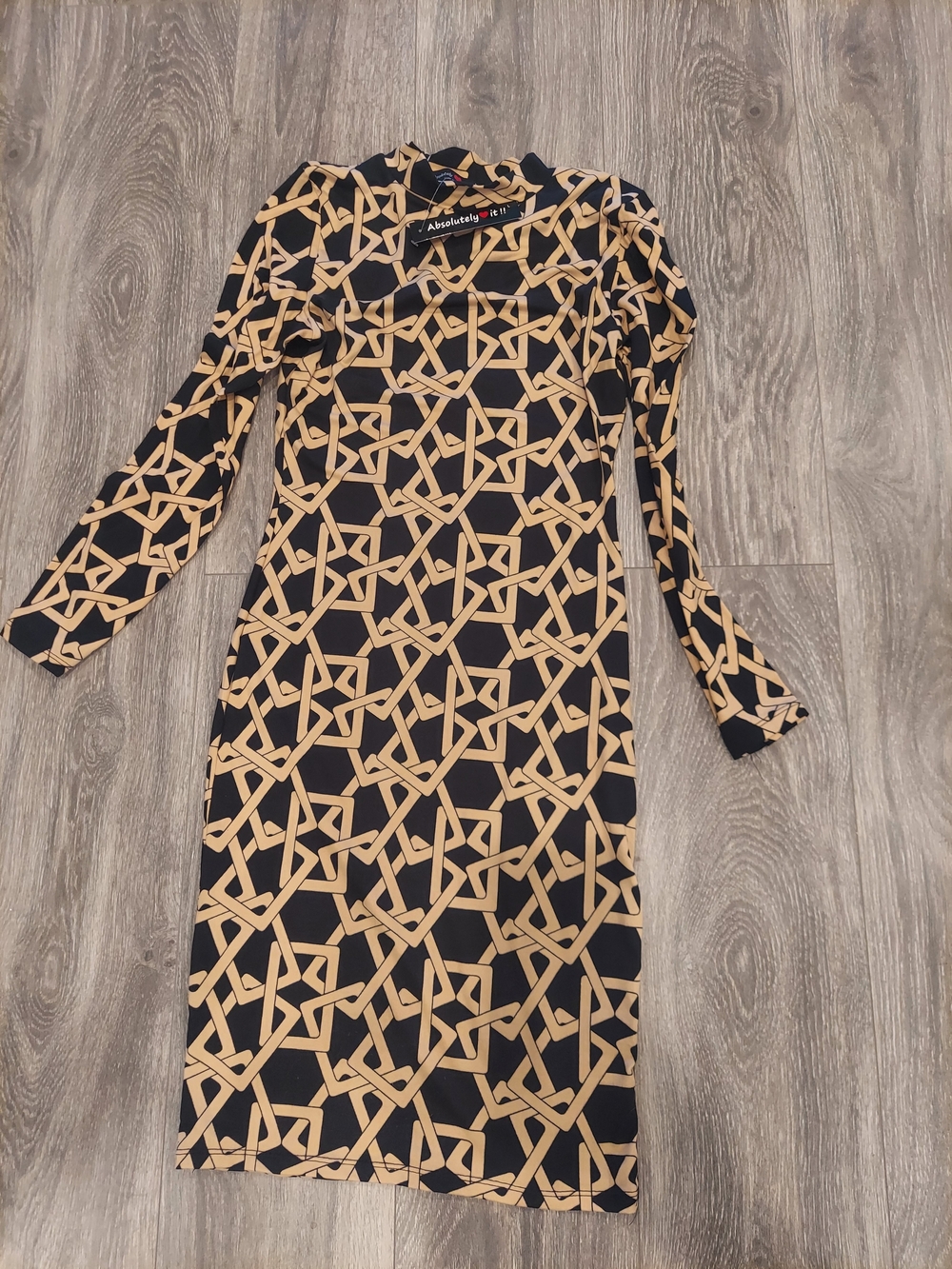 Absolutely Black & Tan Geometric Long Sleeve Dress